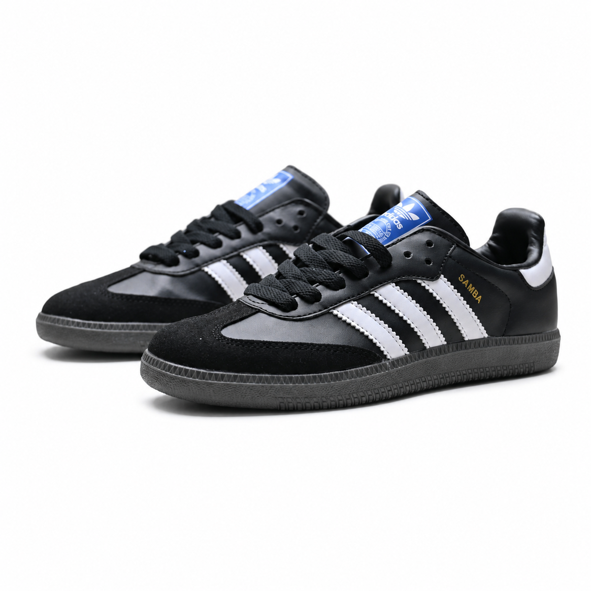Adidas Originals Samba OG Black and White German Trainer Shoes with Gold-Stamped Logo and Gum Sole Unisex Retro Sneakers