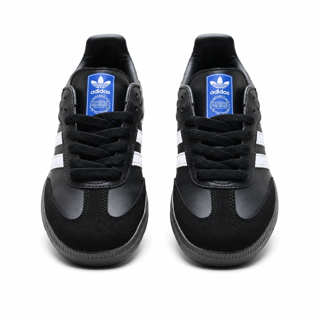 Adidas Originals Samba OG Black and White German Trainer Shoes with Gold-Stamped Logo and Gum Sole Unisex Retro Sneakers