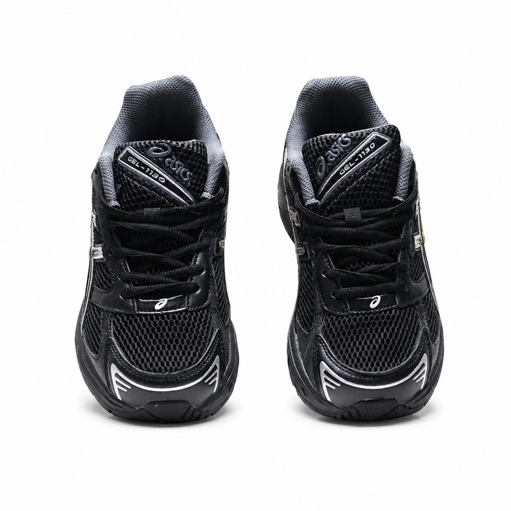 ASICS GEL-1130 Black Pure Silver Retro Running Sneakers – Unisex Mesh GEL Cushioned Shoes