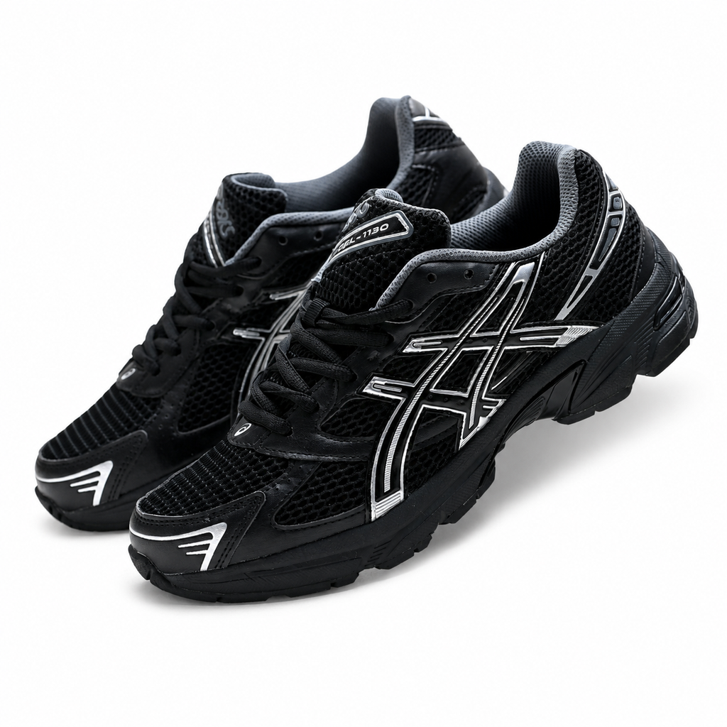 ASICS GEL-1130 Black Pure Silver Retro Running Sneakers – Unisex Mesh GEL Cushioned Shoes