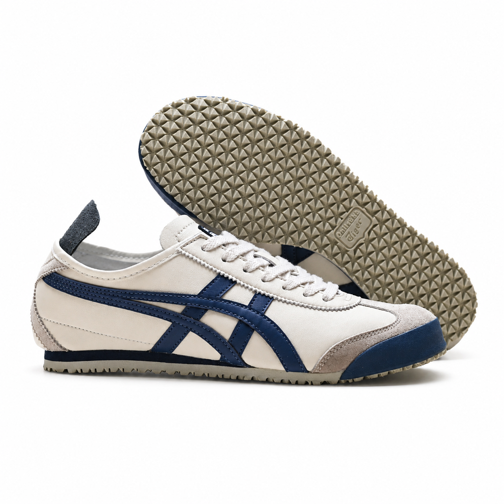 Onitsuka Tiger Mexico 66 Cream Navy Sneakers – Retro Low Top Casual Shoes with Suede Details