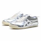 Onitsuka Tiger Mexico 66 | Metallic Silver/White + Retro Y2K Aesthetic + Cream Sole, Unisex Lifestyle Sneakers, Futuristic Streetwear Essential