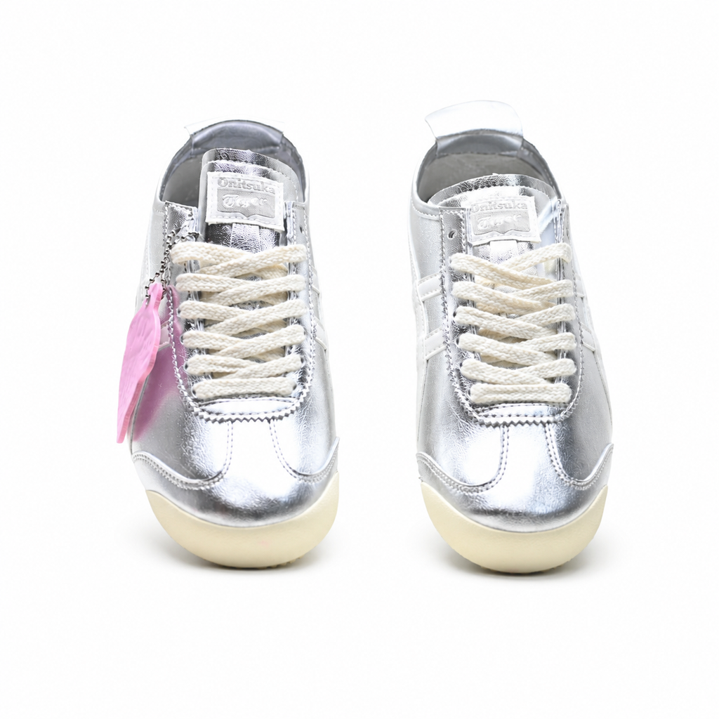 Onitsuka Tiger Mexico 66 | Metallic Silver/White + Retro Y2K Aesthetic + Cream Sole, Unisex Lifestyle Sneakers, Futuristic Streetwear Essential