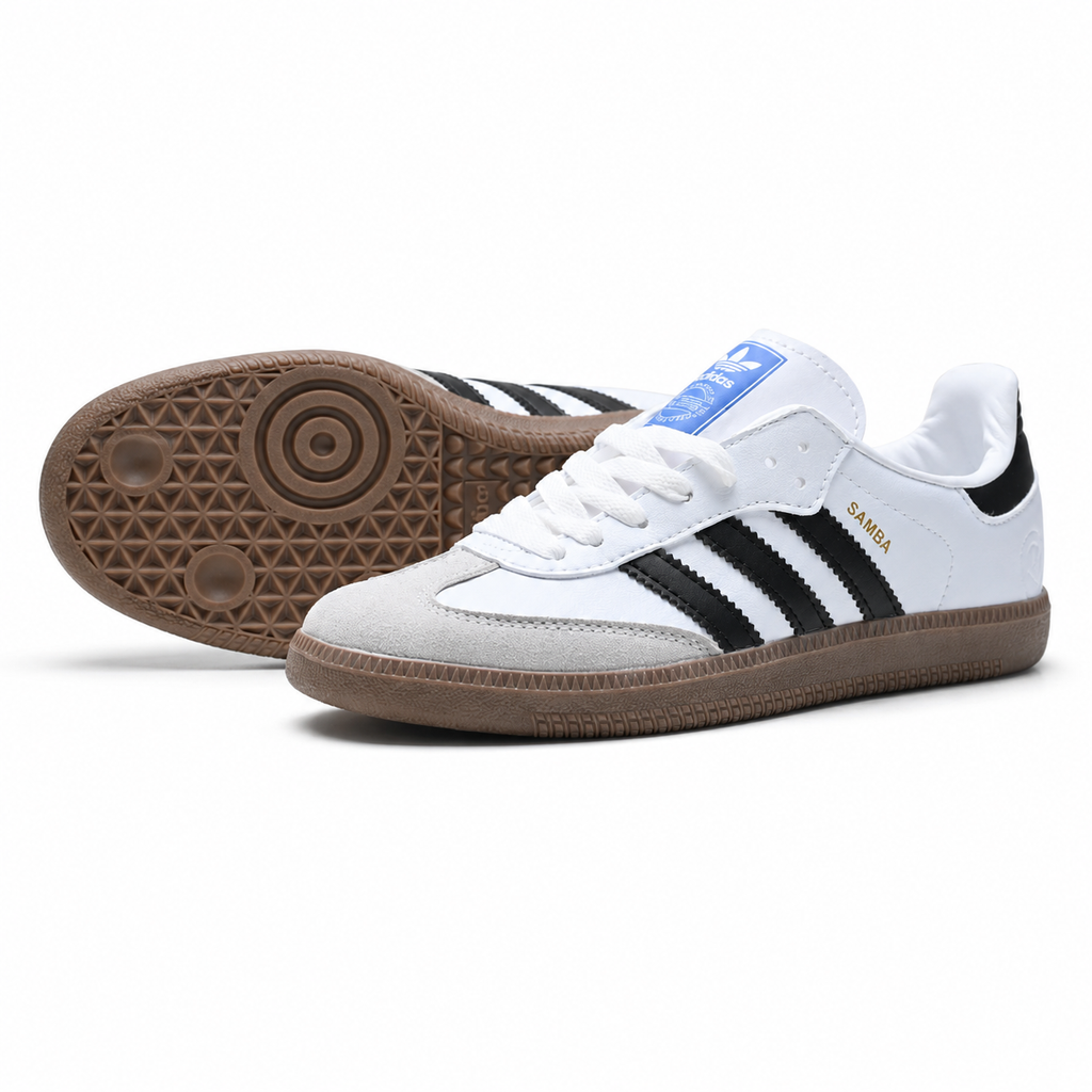 Adidas Samba OG | Cloud White/Core Black + Gum Sole + Gold Branding Unisex Retro Soccer Sneakers 2026 Viral Streetwear Essential