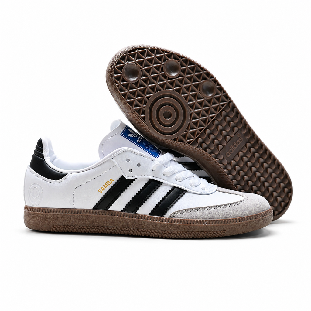 Adidas Samba OG | Cloud White/Core Black + Gum Sole + Gold Branding Unisex Retro Soccer Sneakers 2026 Viral Streetwear Essential
