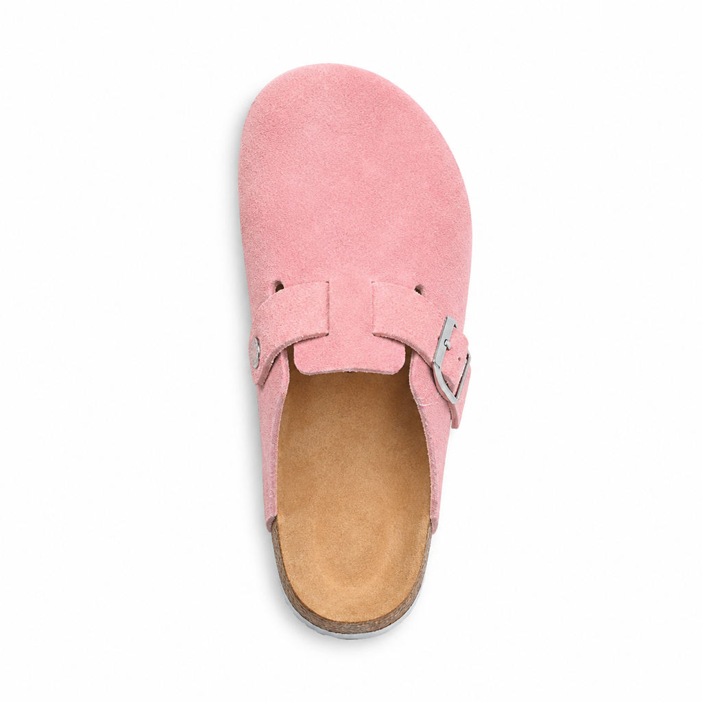 Birkenstock Boston Suede Clogs Dusty Pink | Women's Adjustable Slip-On Mules | Cork Footbed Casual Shoes
