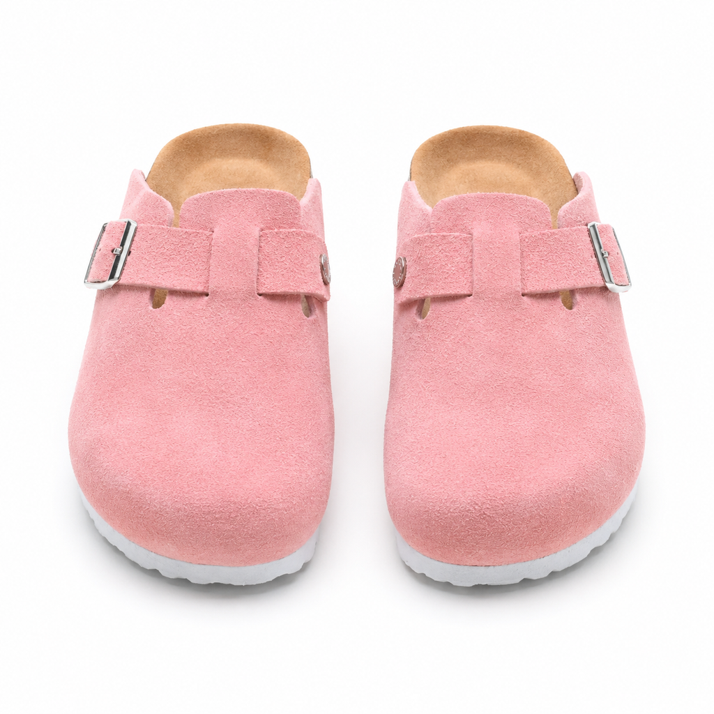 Birkenstock Boston Suede Clogs Dusty Pink | Women's Adjustable Slip-On Mules | Cork Footbed Casual Shoes