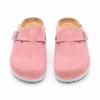 Birkenstock Boston Suede Clogs Dusty Pink | Women's Adjustable Slip-On Mules | Cork Footbed Casual Shoes