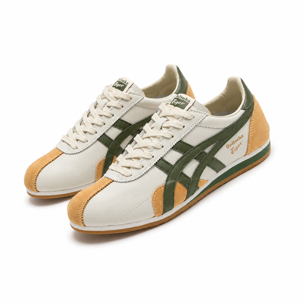 Onitsuka Tiger Mexico 66 | Cream/Olive Green + Mustard Suede Accents + Vintage Gum Sole, Unisex Retro Sneakers, Classic Japanese Streetwear