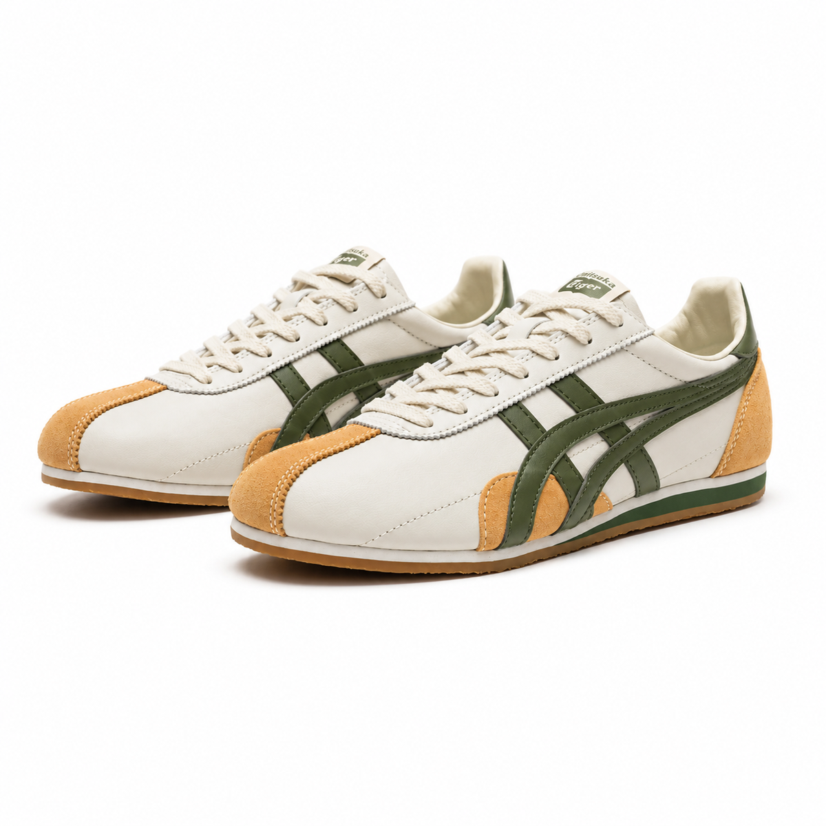 Onitsuka Tiger Mexico 66 | Cream/Olive Green + Mustard Suede Accents + Vintage Gum Sole, Unisex Retro Sneakers, Classic Japanese Streetwear