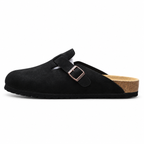 Birkenstock Boston Suede Clogs Black | Unisex Adjustable Slip-On Mules | Cork Footbed Casual Shoes