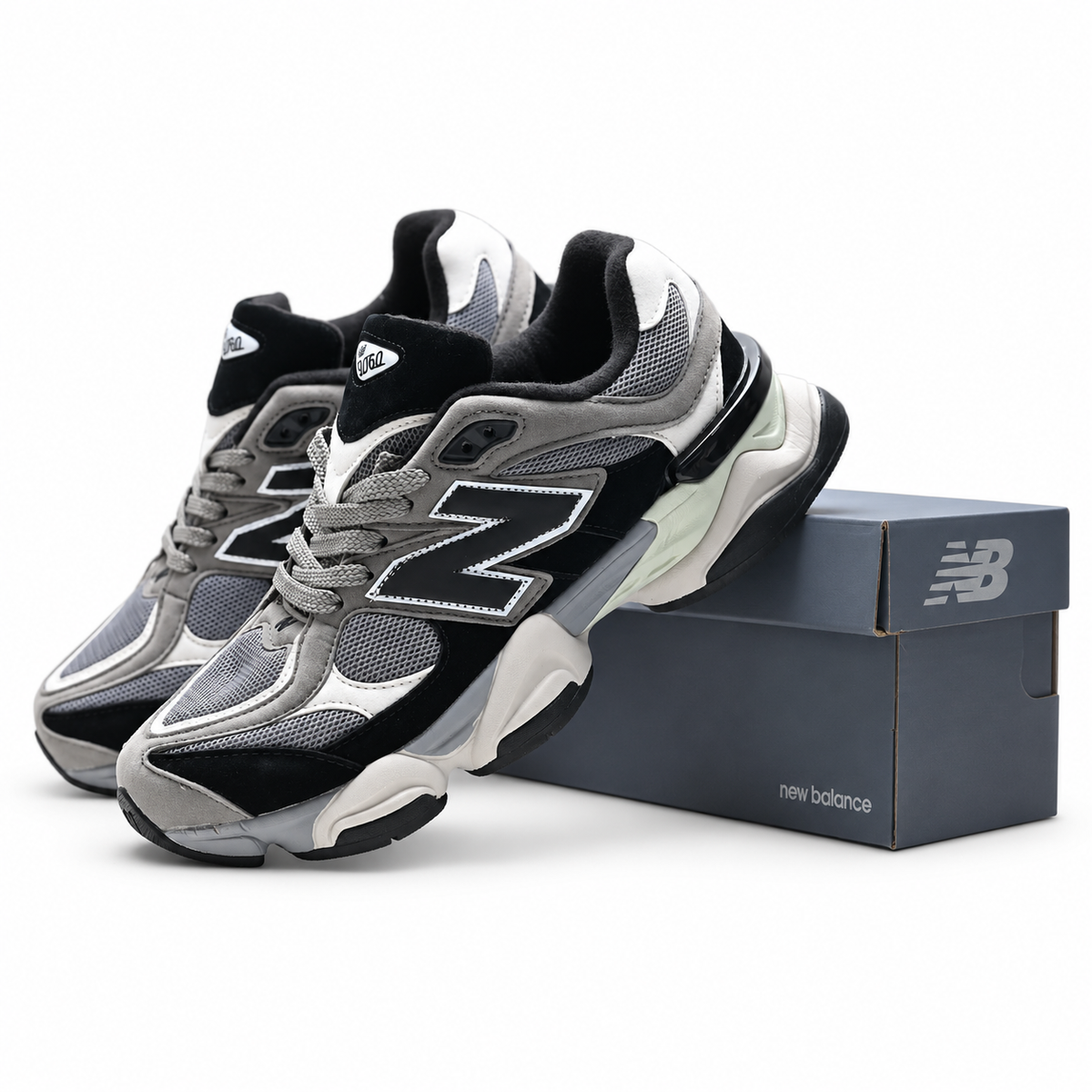 New Balance 9060 Grey Black White Sneakers – Unisex Suede Mesh Chunky Lifestyle Shoes