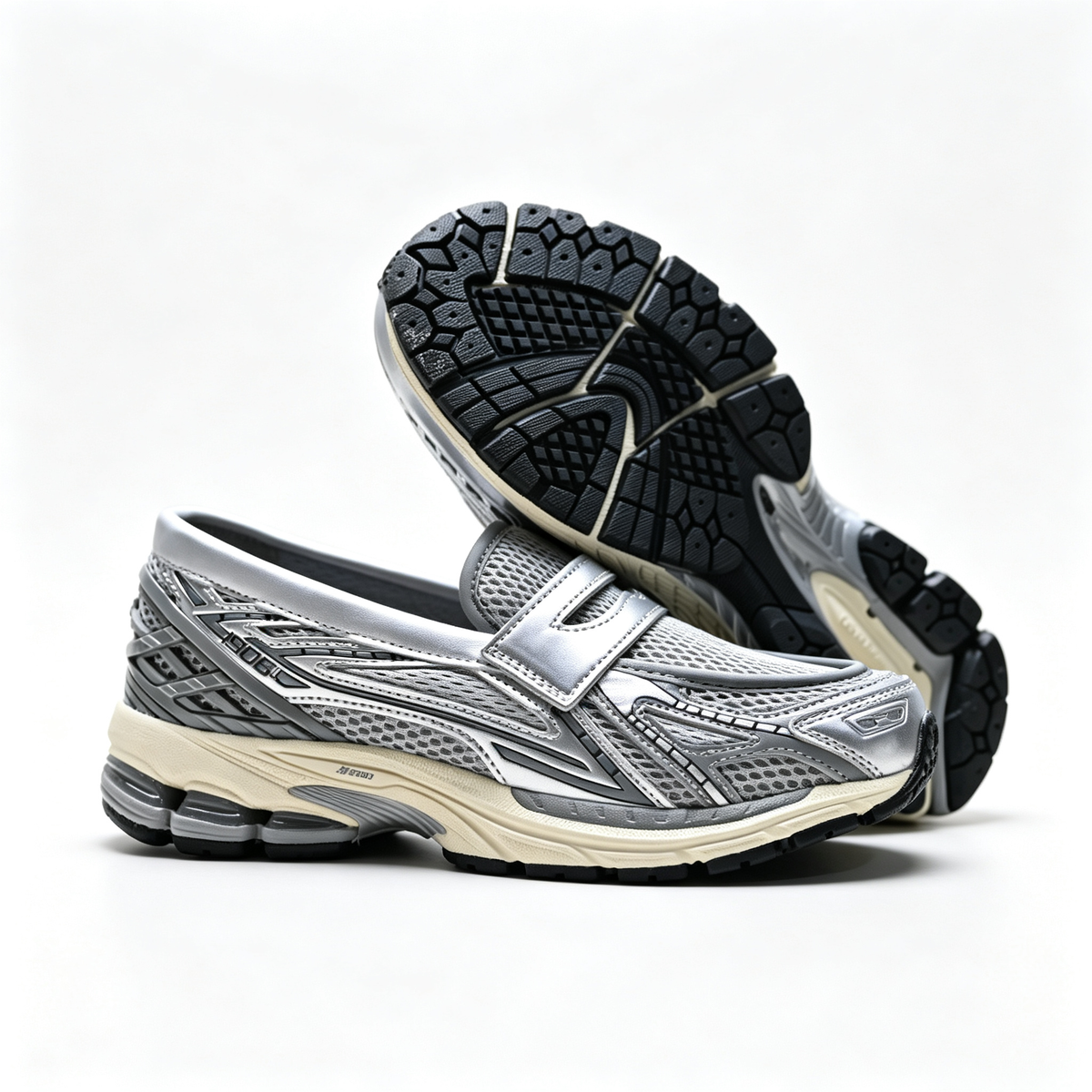 New Balance 1906L Silver Metallic Black Loafers – Unisex Mesh Slip-On Sneakers with N-ergy Cushioning
