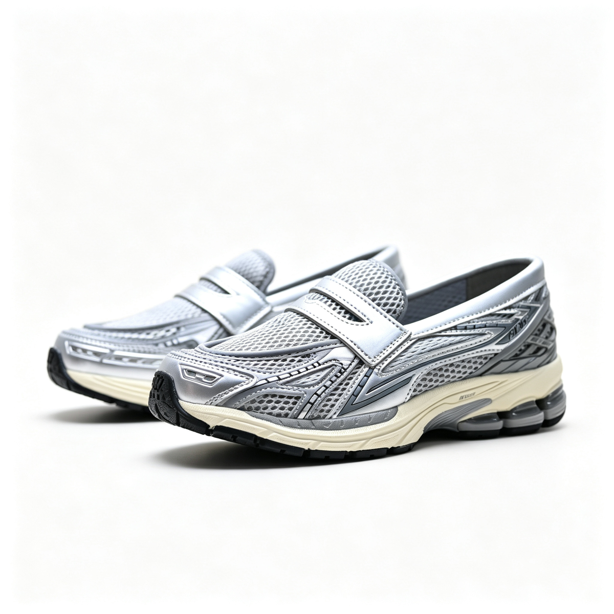 New Balance 1906L Silver Metallic Black Loafers – Unisex Mesh Slip-On Sneakers with N-ergy Cushioning