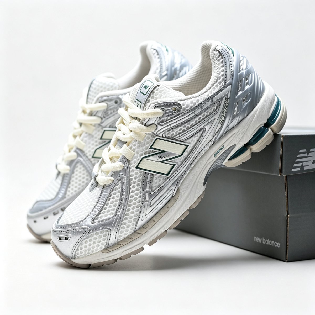 New Balance 1906R White Silver Green Sneakers – Unisex Mesh Retro Running Shoes with N-ERGY Cushioning
