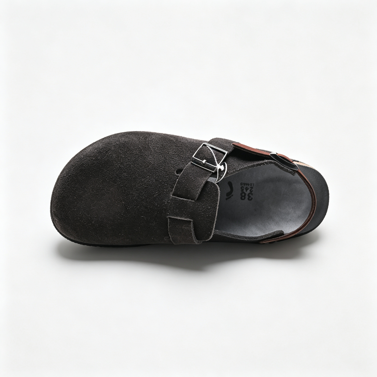 Birkenstock Boston Suede Clogs | Anthracite Grey + Brown Leather Strap + Textured Grip Sole, Unisex Retro Slip-On Shoes, Premium Comfort & Urban Style